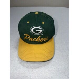 Vintage 90s Team NFL Green Bay Packers Script Snapback Cap OSFA